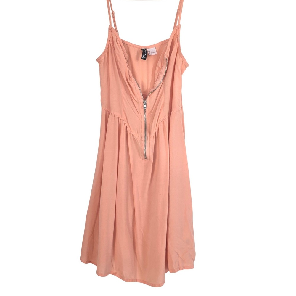 HM Divided Peach Coral Zipper Front Mini Dress Size 4‎ Sleeveless Fit and Flare